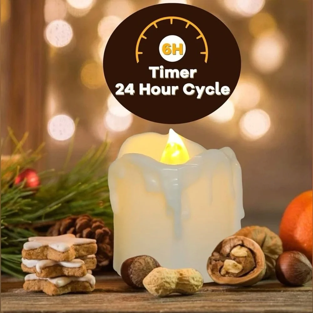 PChero LED Flameless Tea Light Candles Set of 12 Warm White Flickering Timer